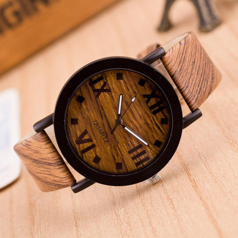 Genvivia Roman Numerals Wood Leather Quartz Vogue Wrist Watches