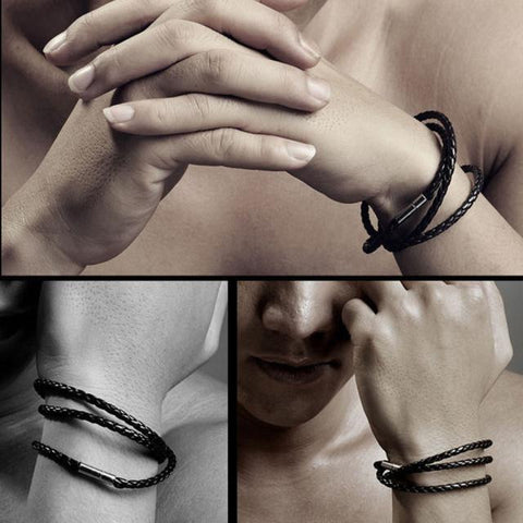 New Men Fashion Leather Bracelets Charm Bangle Handmade Round Rope BK
