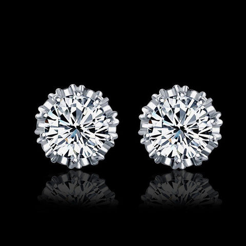 Round Shape 2 Carat Cubic Zircon CZ  Crown Stud Earrings For Women