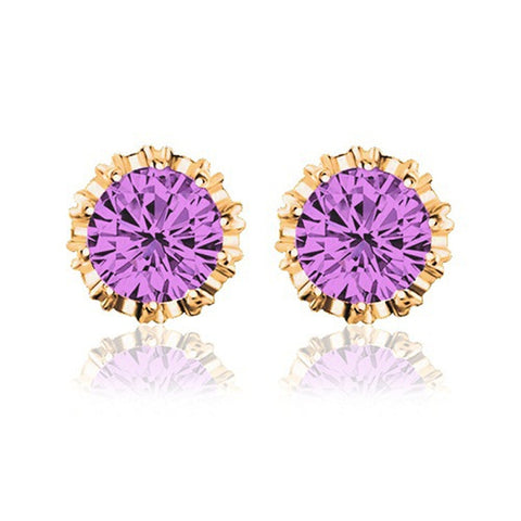Round Shape 2 Carat Cubic Zircon CZ  Crown Stud Earrings For Women