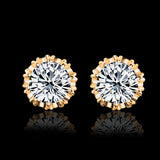 Round Shape 2 Carat Cubic Zircon CZ  Crown Stud Earrings For Women