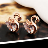 2017 Zircon Crystal Swan Earrings Unique Design Small Animal Metal Earrings