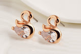 2017 Zircon Crystal Swan Earrings Unique Design Small Animal Metal Earrings