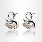 2017 Zircon Crystal Swan Earrings Unique Design Small Animal Metal Earrings