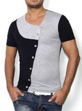 Slanting Patchwork Cotton Long Sleeve Men Slim 4 Color