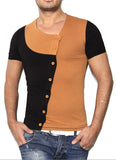 Slanting Patchwork Cotton Long Sleeve Men Slim 4 Color