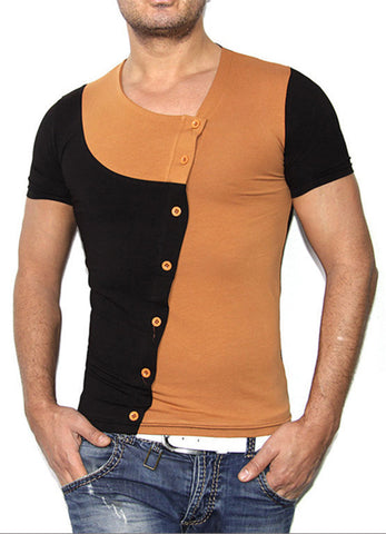 Slanting Patchwork Cotton Long Sleeve Men Slim 4 Color