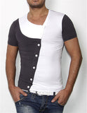 Slanting Patchwork Cotton Long Sleeve Men Slim 4 Color