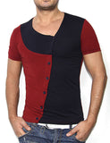 Slanting Patchwork Cotton Long Sleeve Men Slim 4 Color