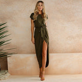 Pure Color Irregular Open Fork Dress