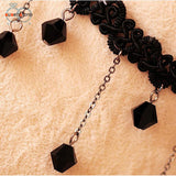 SUSENSTONE Droplets Fall Fashion Black Lace Crochet Beads Necklace Collarbone